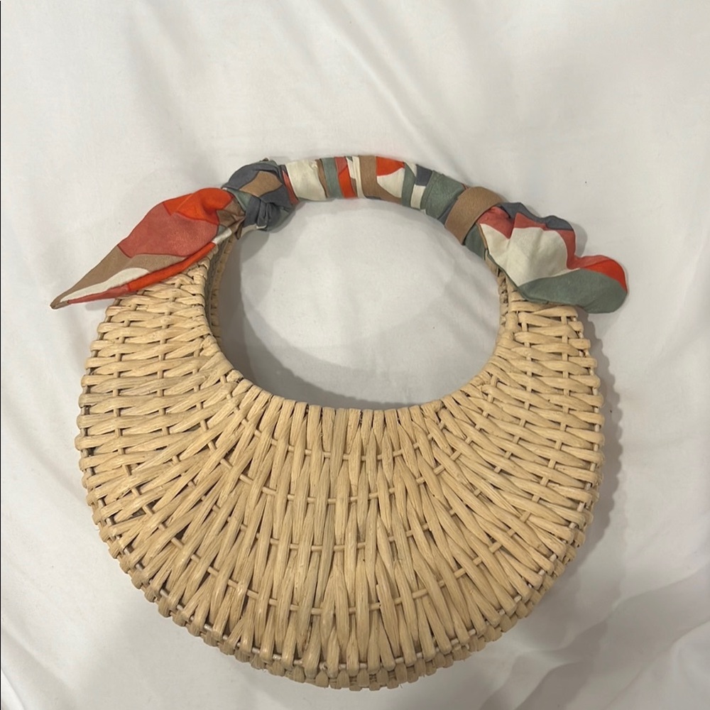 Cult Gaia Woven Tan Bag with Multicolor Handle